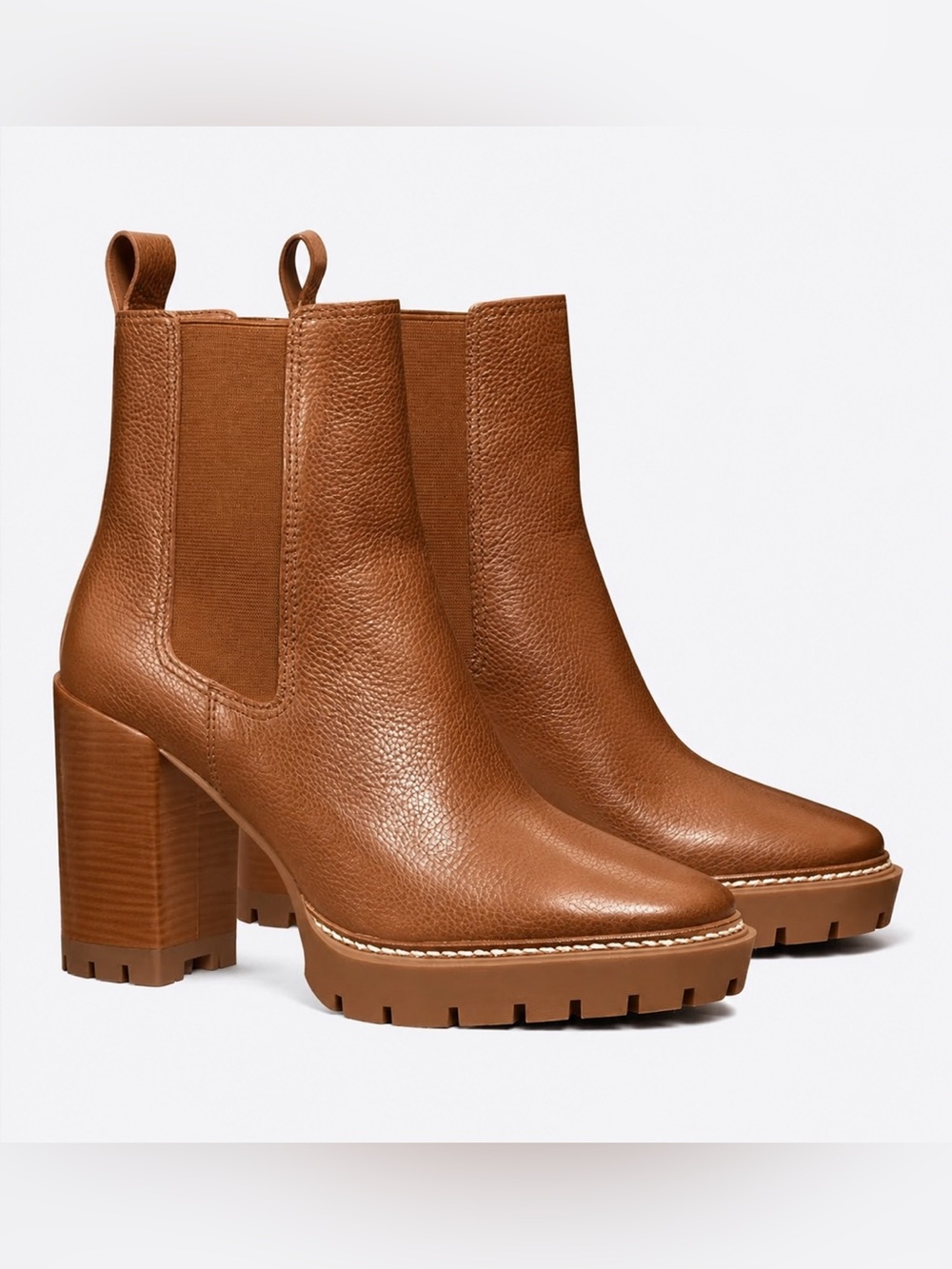 Tory Burch Carson Toasted Caramel Lug Sole Chelsea Boots